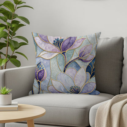 Blue Purple Floral Stained Glass Style Pattern Throw Pillows - Walk Greener