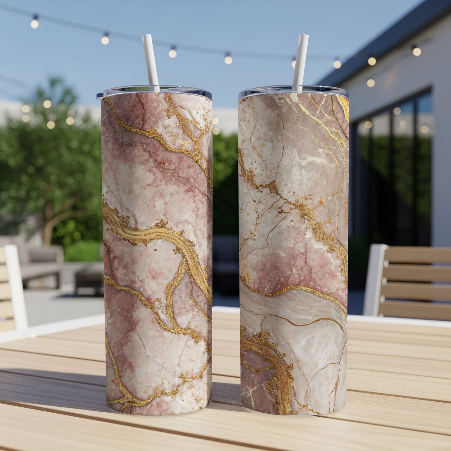 Elegant Marble Design Tumblers with Straws Drinkware