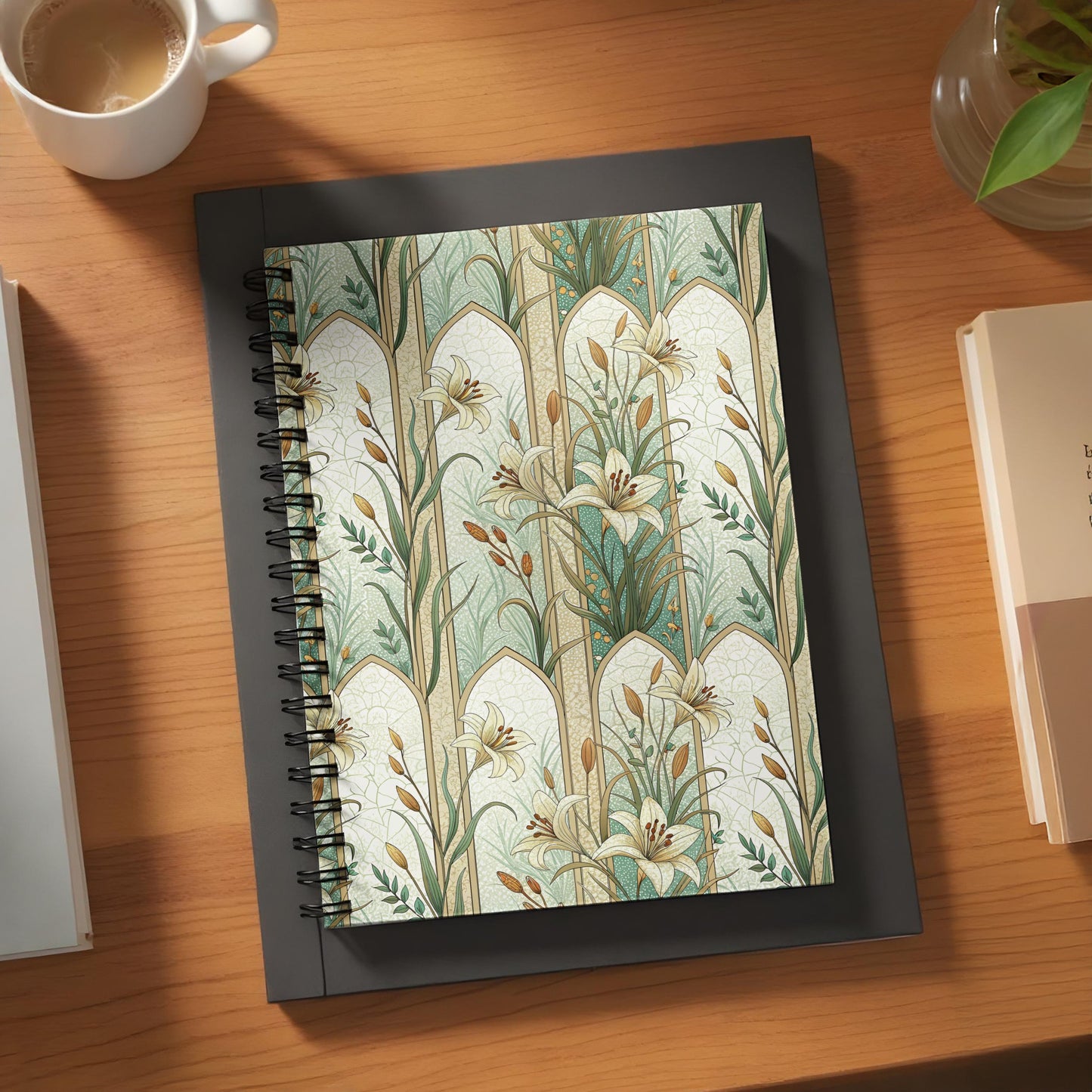 Elegant Green Floral Spiral Notebook for Daily Journaling