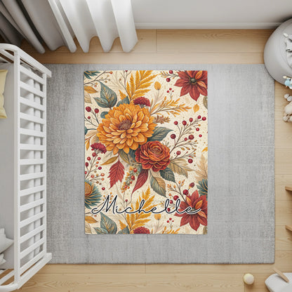 Personalized Floral Design Area Rug with Name Michelle