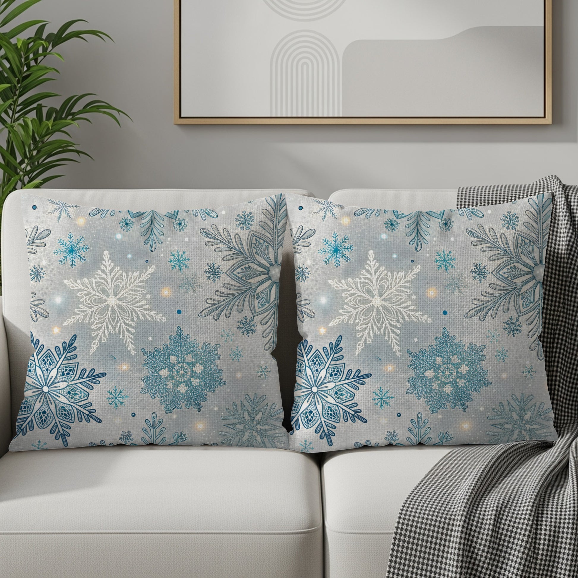 Sparkling Snowflakes Pattern in Winter Wonderland Throw Pillows - Walk Greener