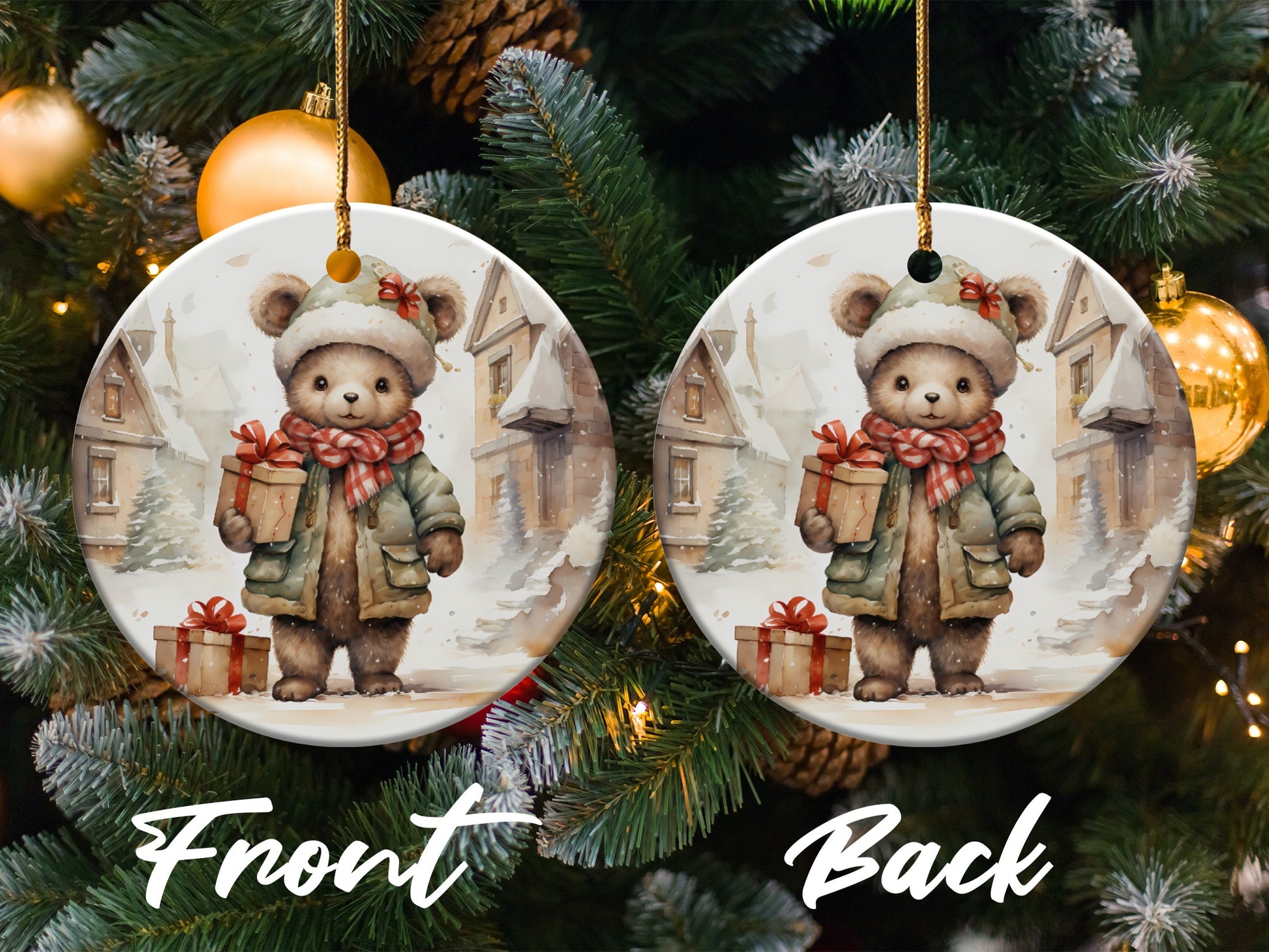 Christmas Bear Illustration Front and Back Ornament product