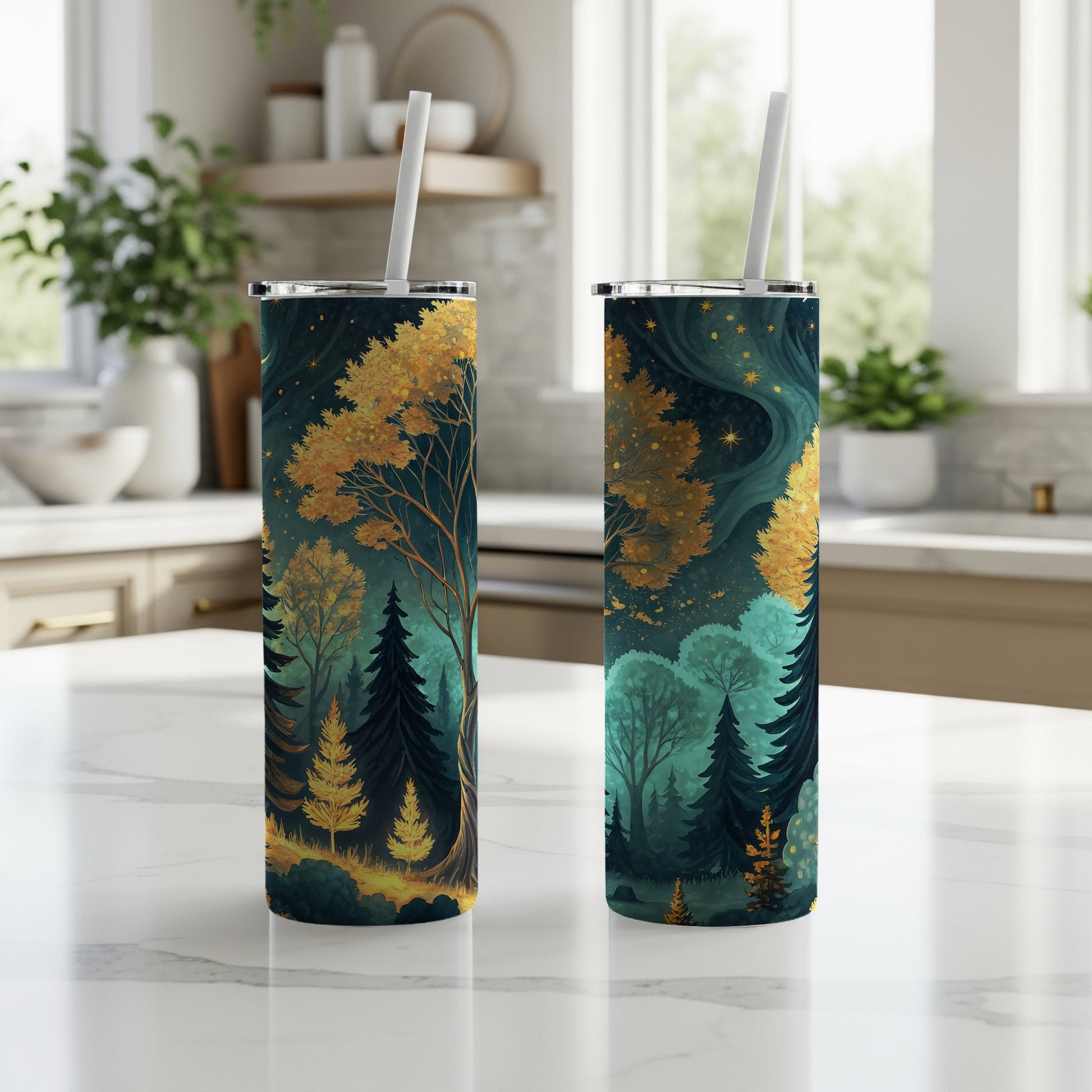 Enchanting Forest Night Scene Design Tumbler