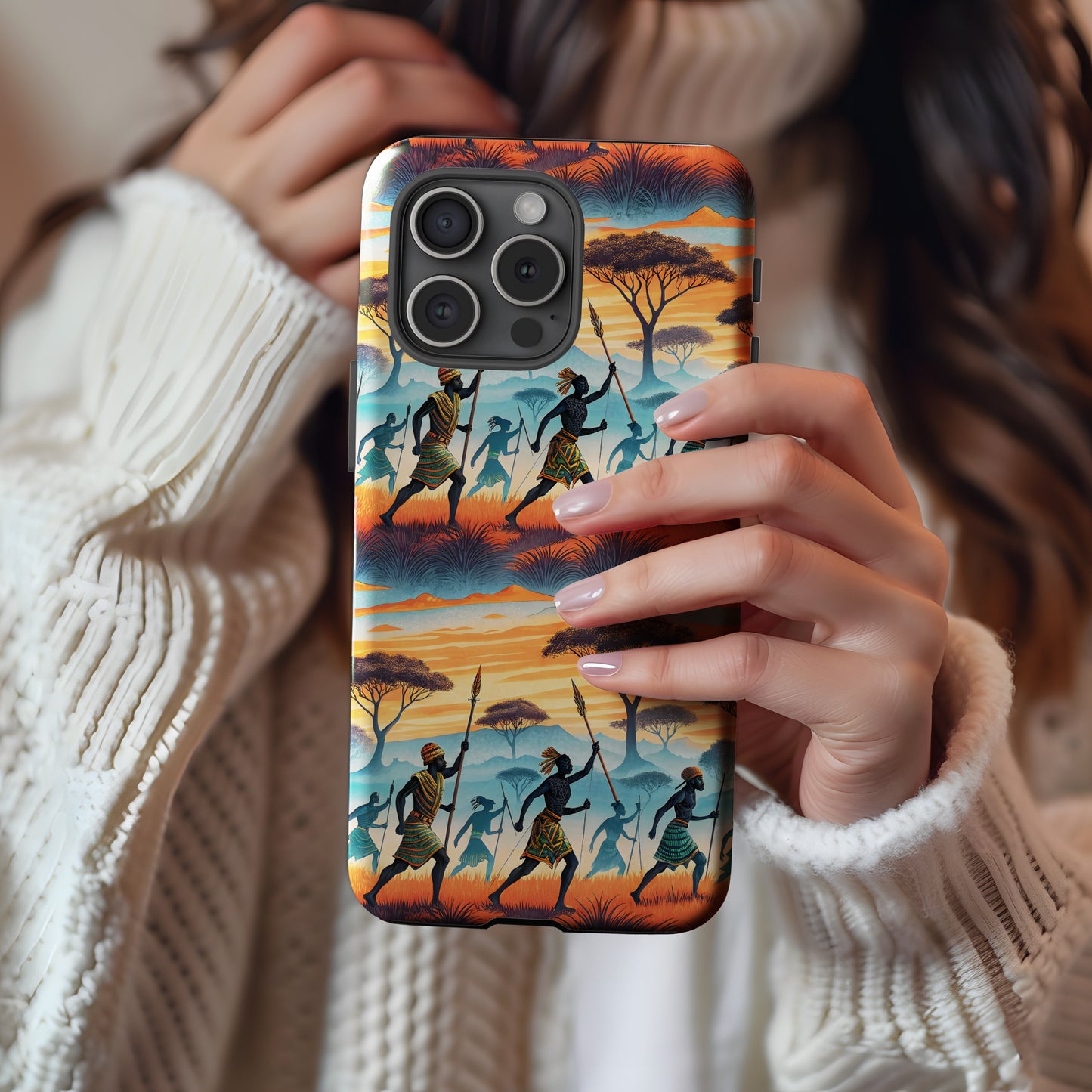 Sunset Safari Tribal Warriors Printed Phone Case