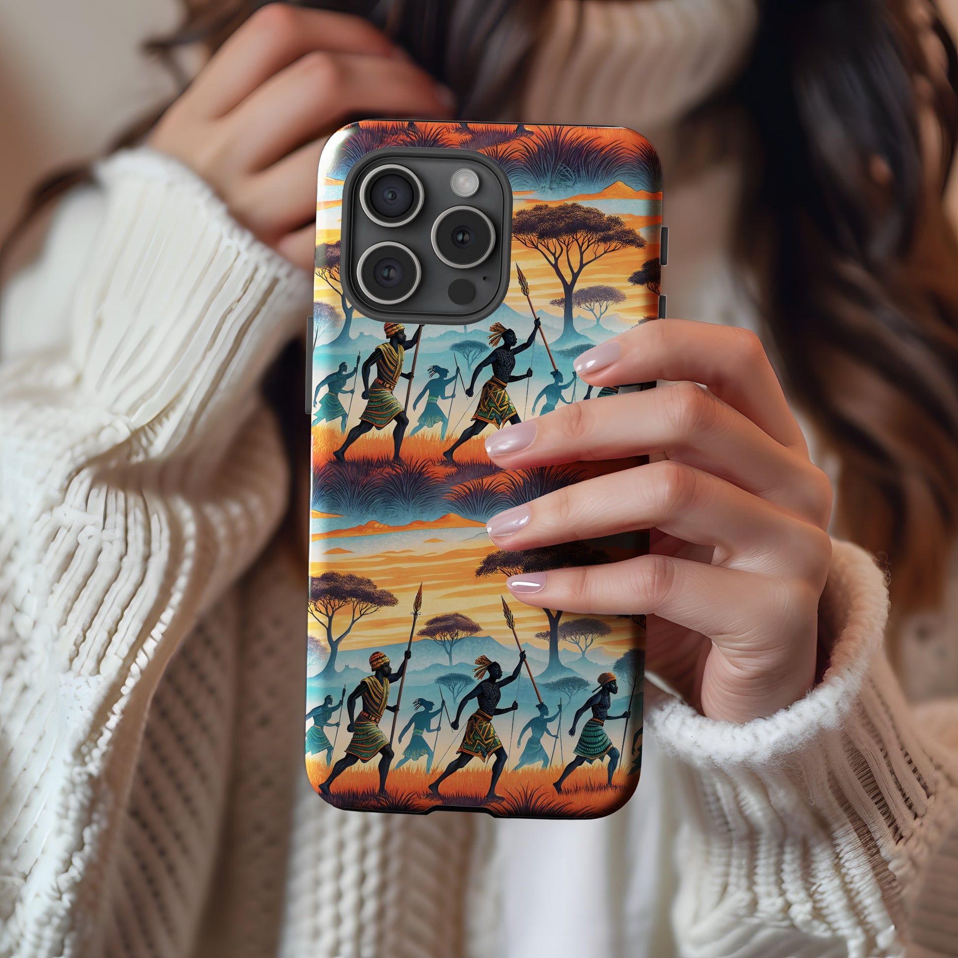 Sunset Safari Tribal Warriors Printed Phone Case