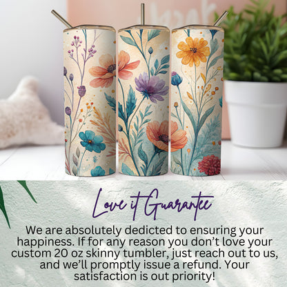 Watercolor Floral Fantasy With Subtle Texture 20 oz Skinny Tumbler - Walk Greener