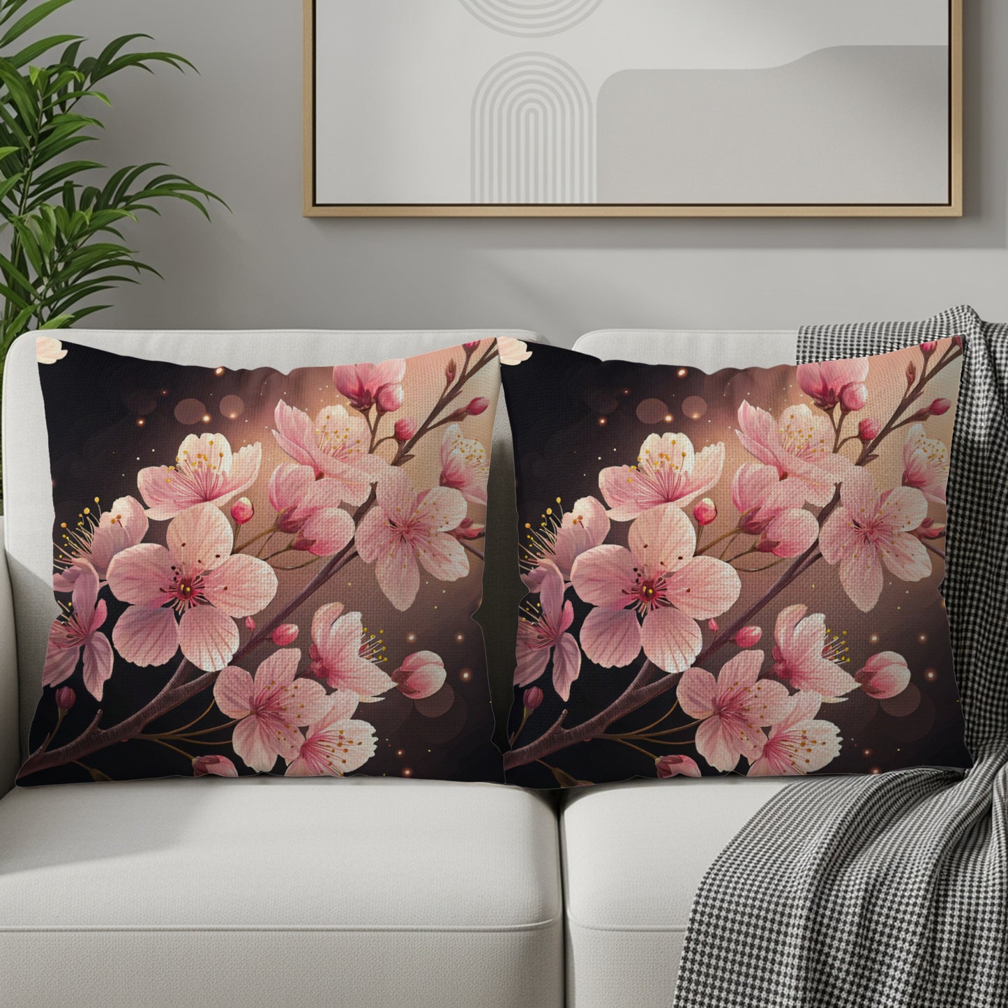 Pink Floral Blossoms Against Dark Backdrop Decorative Floral Throw Pillows - Walk Greener