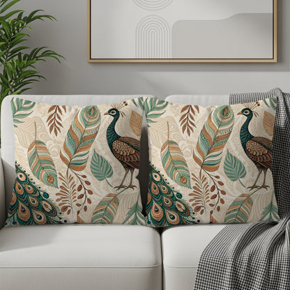 Elegant Peacock and Leaf Design Throw Pillow Product