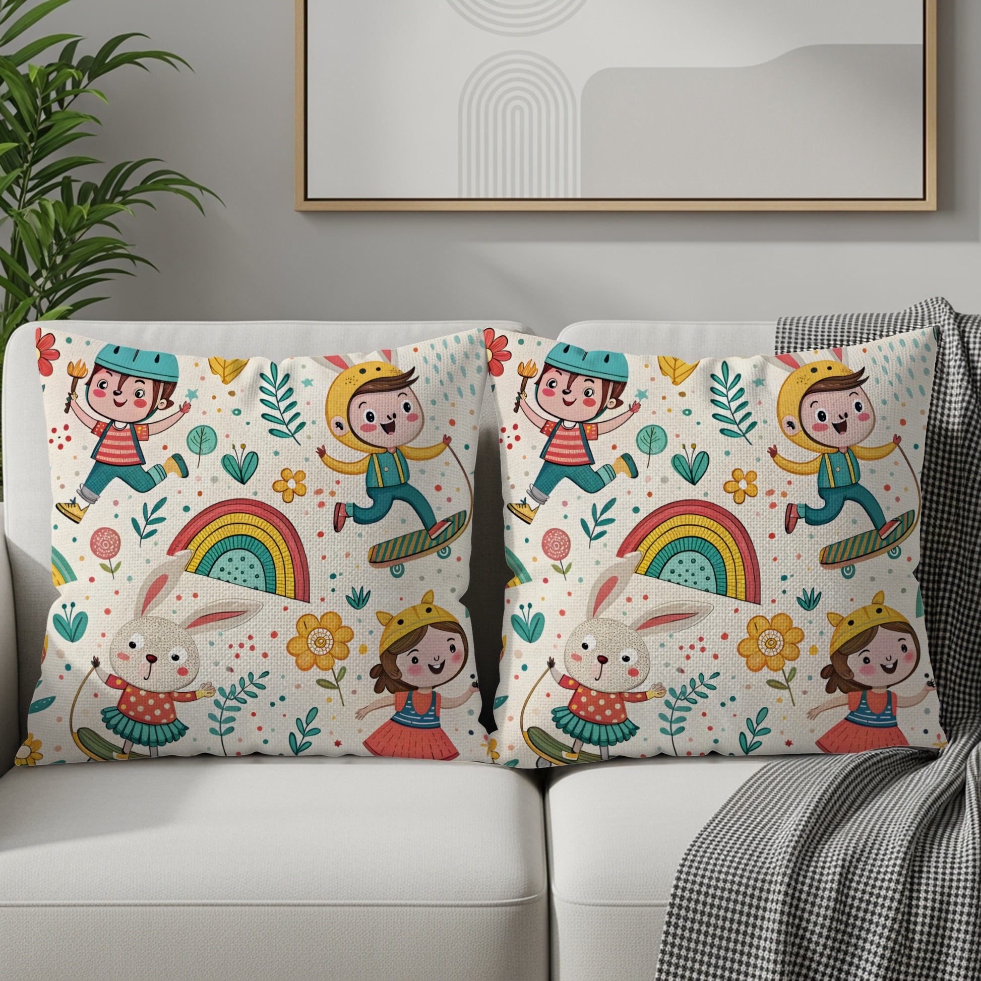 Kids Skateboard Patterned Fun Design Style Illustration Throw Pillows - Walk Greener