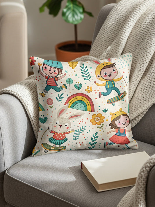 Kids Skateboard Patterned Fun Design Style Illustration Throw Pillows - Walk Greener