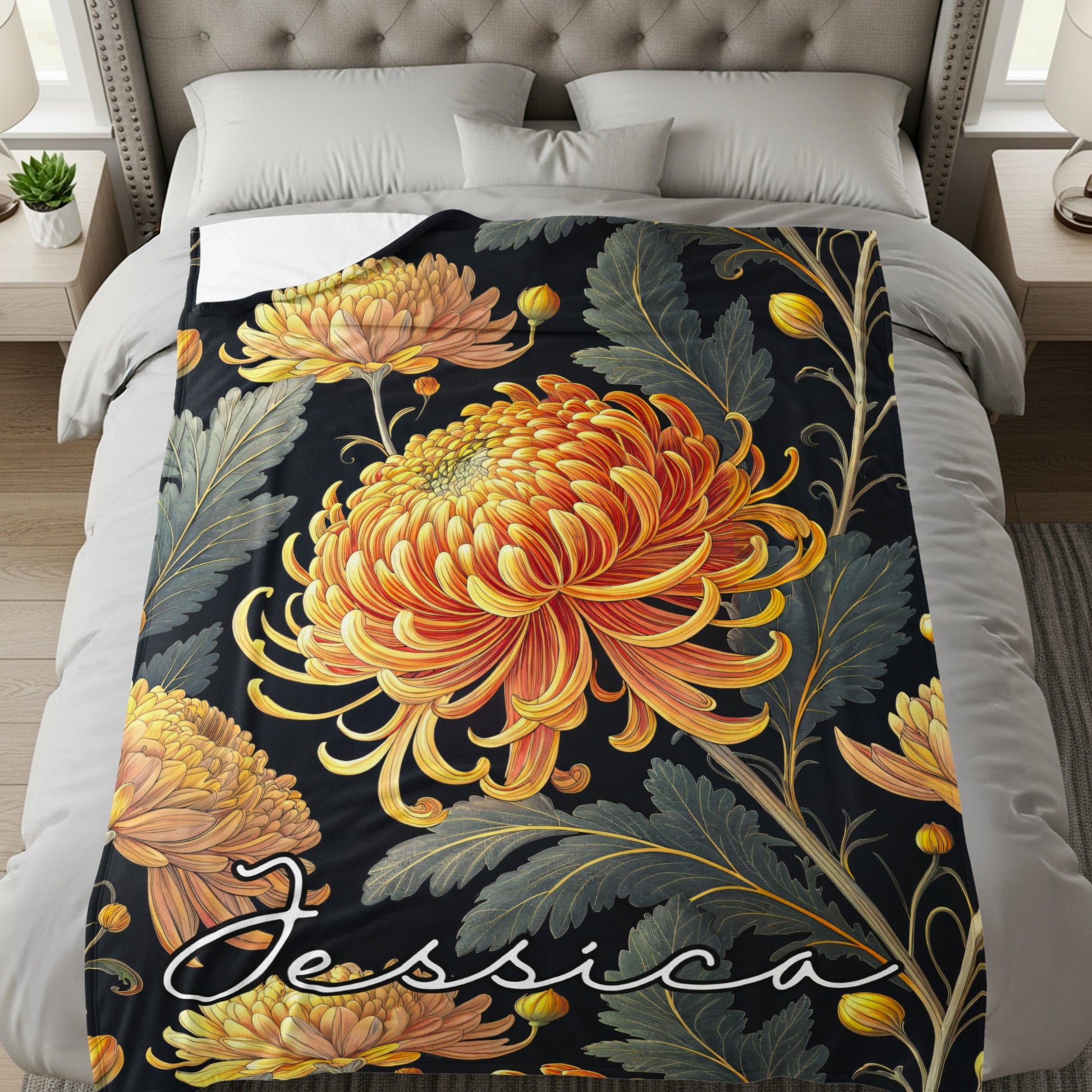 Custom Floral Design Personalized Blanket Jessica