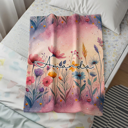 Personalized Floral Blanket with Custom Name Design