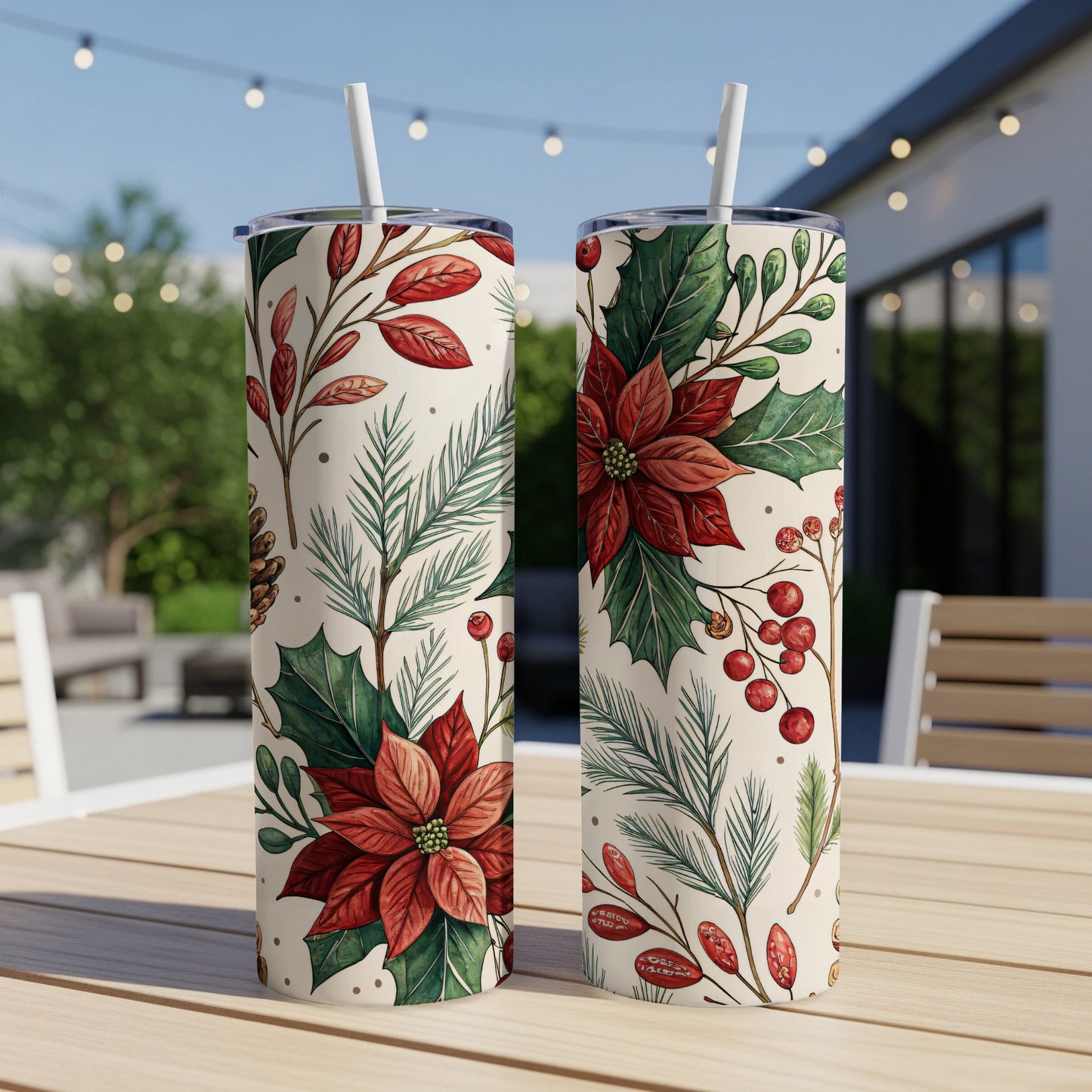 Festive Holiday Floral Themed Double-Walled Tumbler