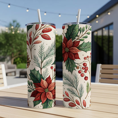 Festive Holiday Floral Themed Double-Walled Tumbler