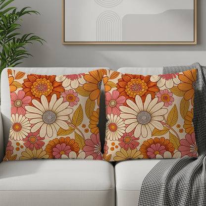 Groovy Floral Pattern in Retro Colors Design Throw Pillows - Walk Greener