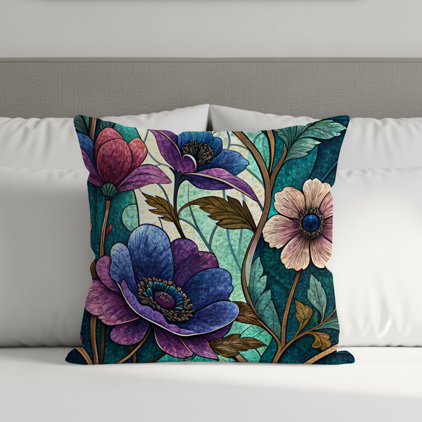 Elegant Floral Artwork Style Design Pattern on Canvas Throw Pillows - Walk Greener