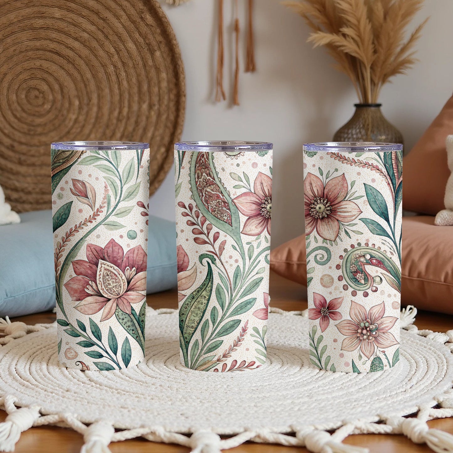 Floral Garden Paisley Design Perfect 20 oz Skinny Tumbler - Walk Greener