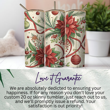 Festive Christmas Poinsettia Themed Skinny Tumbler