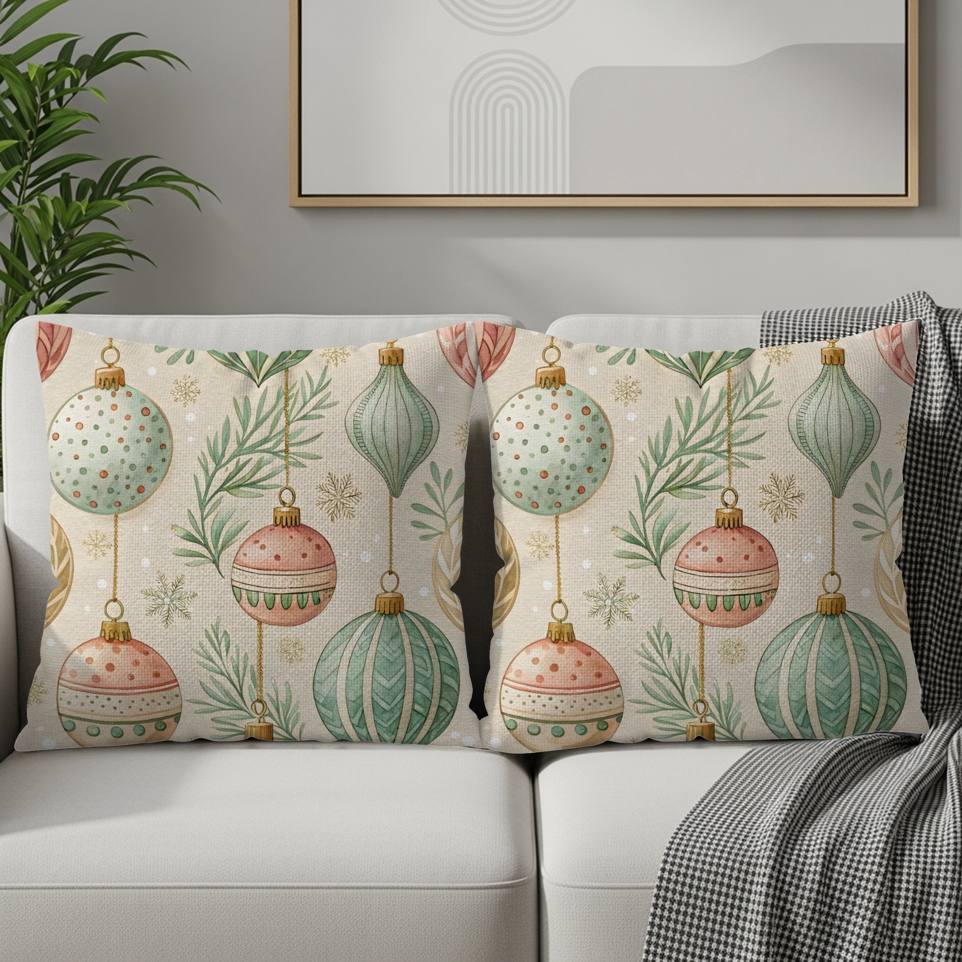 Pastel Repeat Pattern on Beige Background Throw Pillows - Walk Greener