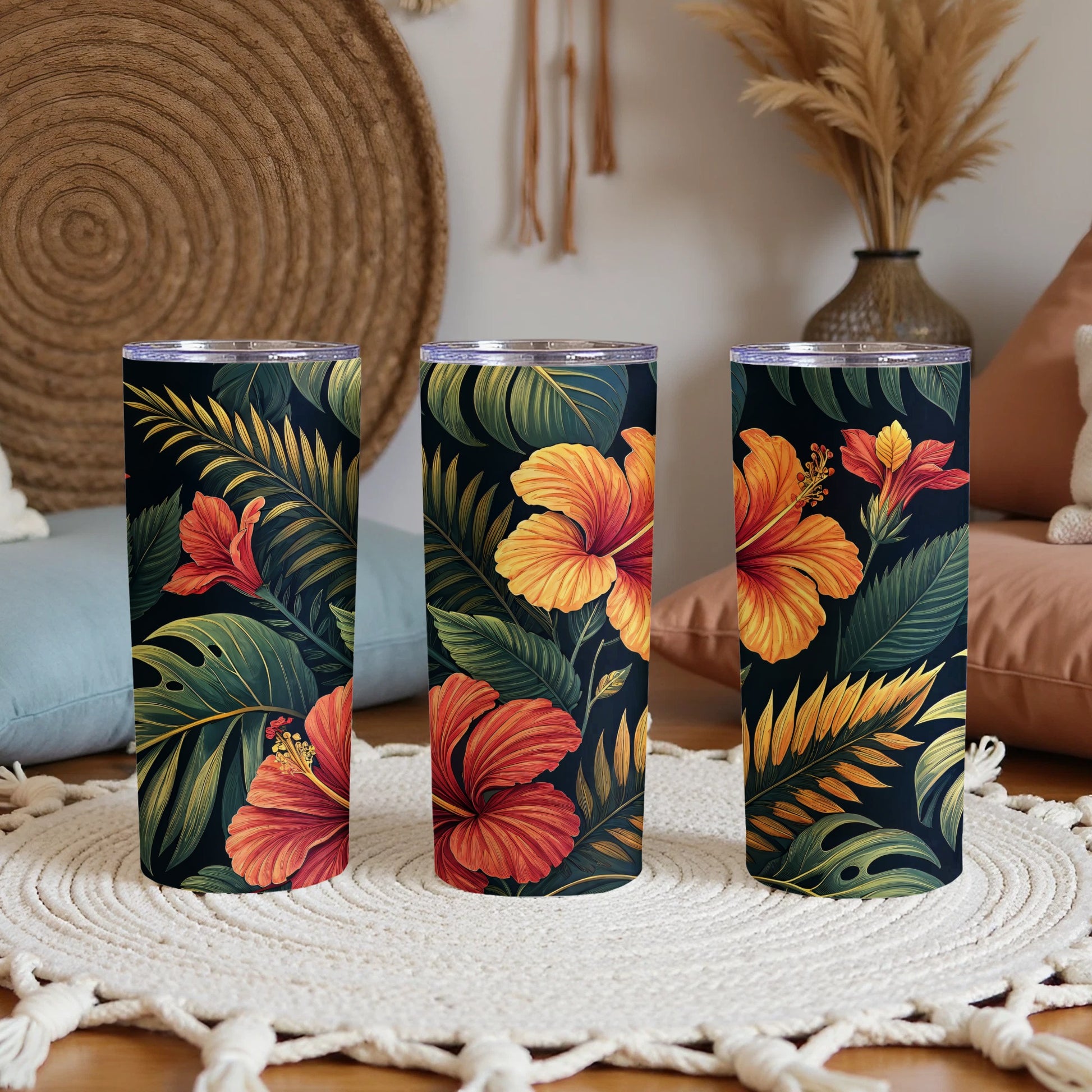 Tropical Floral Print Insulated Travel Tumbler Cup