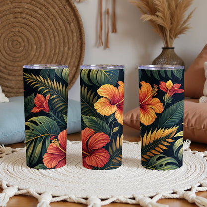 Tropical Floral Print Insulated Travel Tumbler Cup