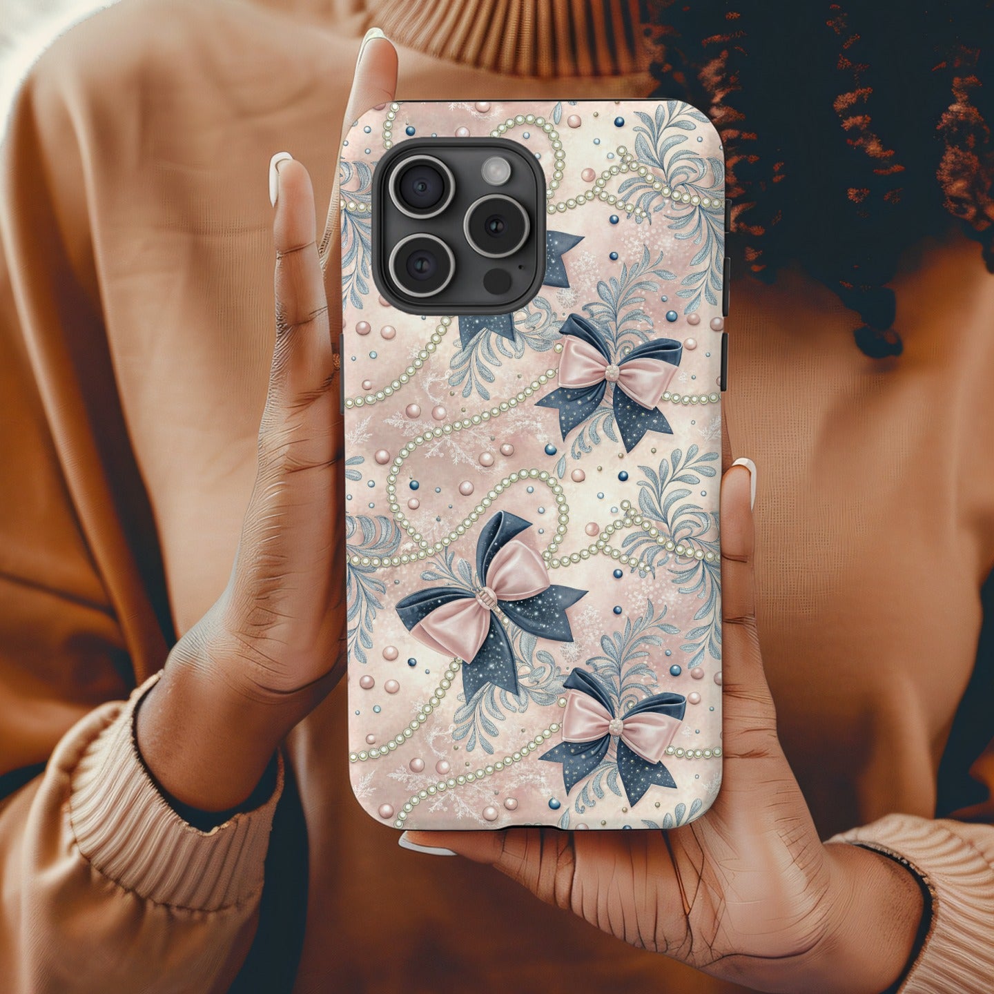 Elegant Pearl and Bow Design Pattern Phone Case