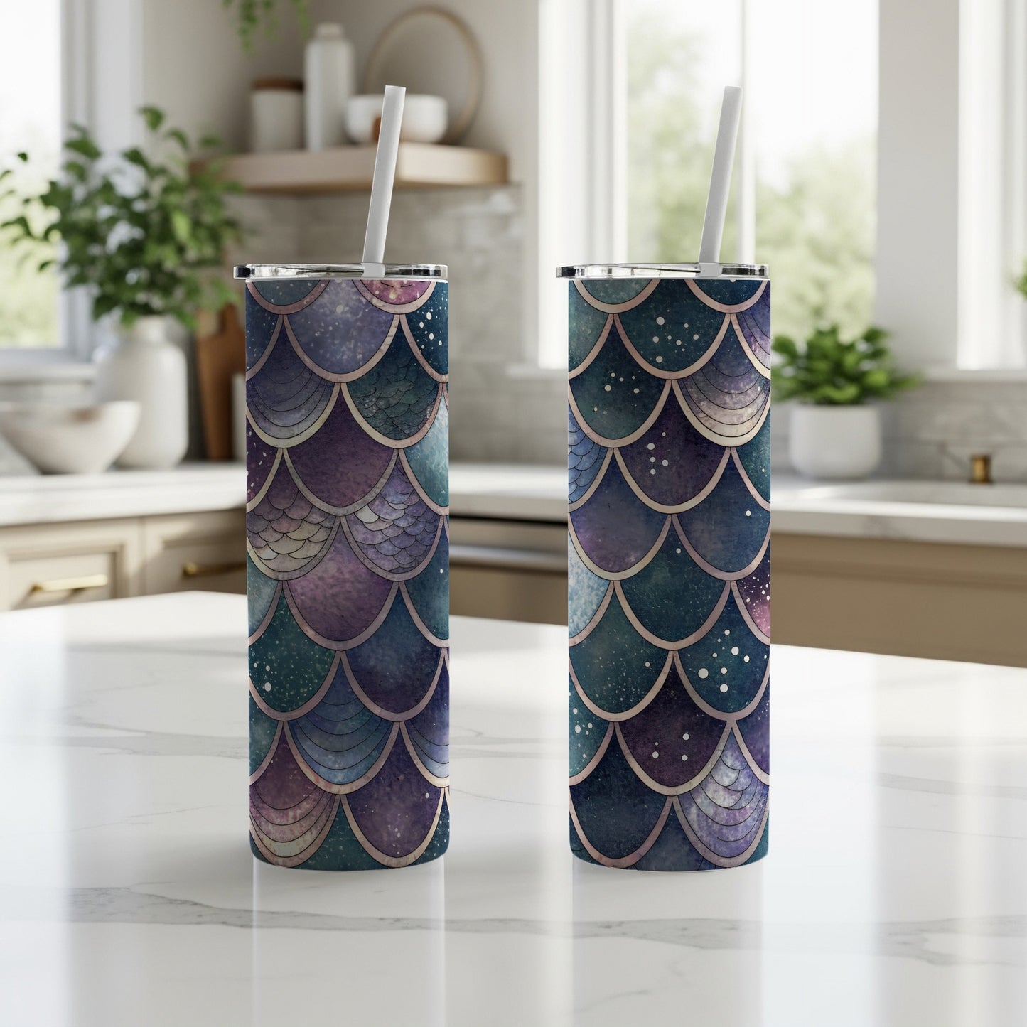 Iridescent Mermaid Scale Patterned Purple Teal Blue Tumbler - Walk Greener