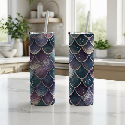 Iridescent Mermaid Scale Patterned Purple Teal Blue Tumbler - Walk Greener