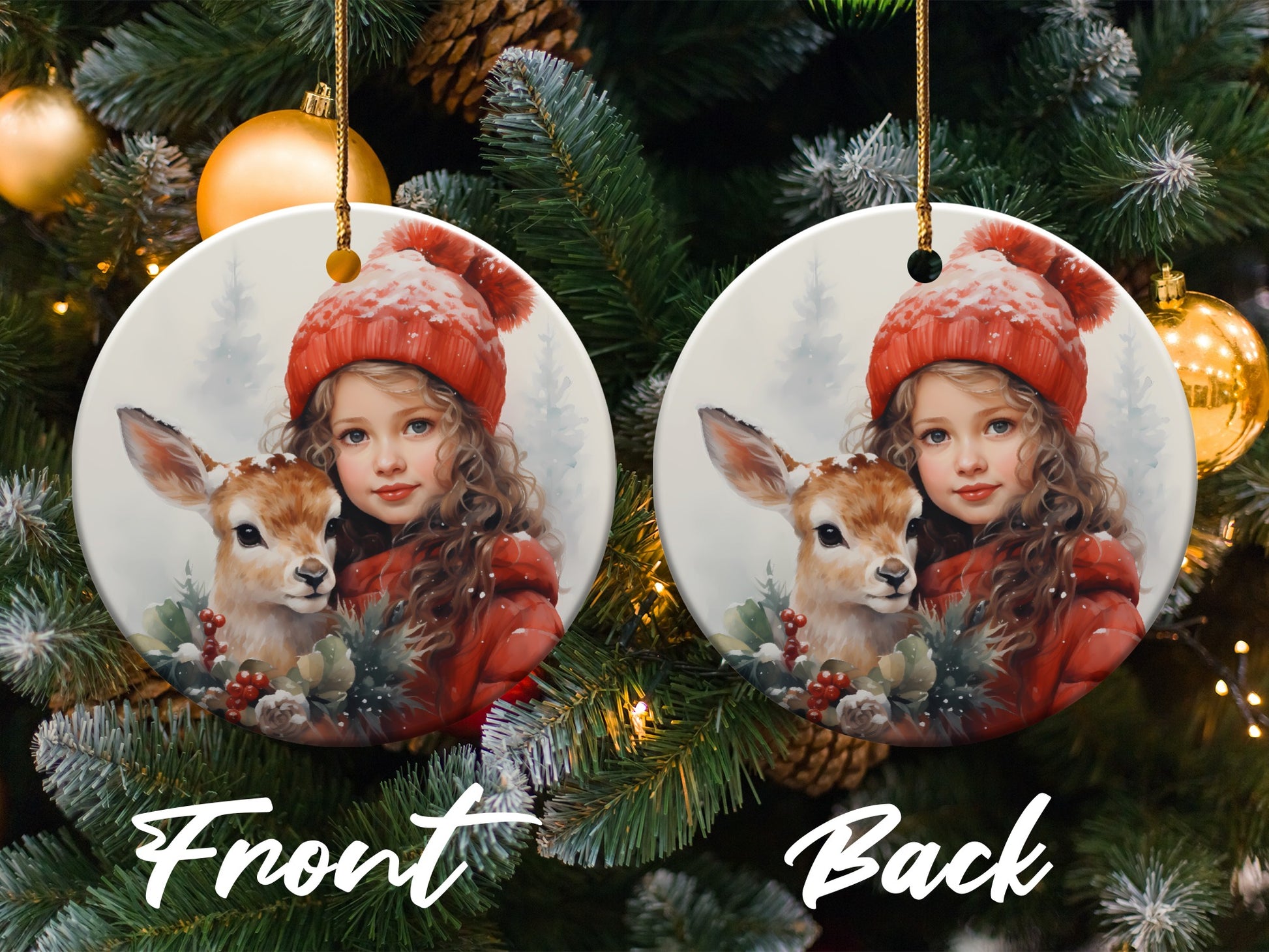 Girl with Deer Christmas Tree Ornament product type