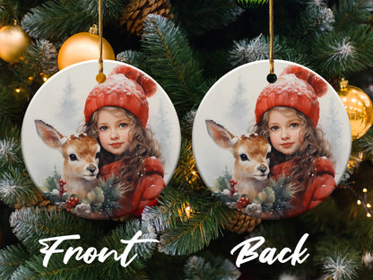 Girl with Deer Christmas Tree Ornament product type