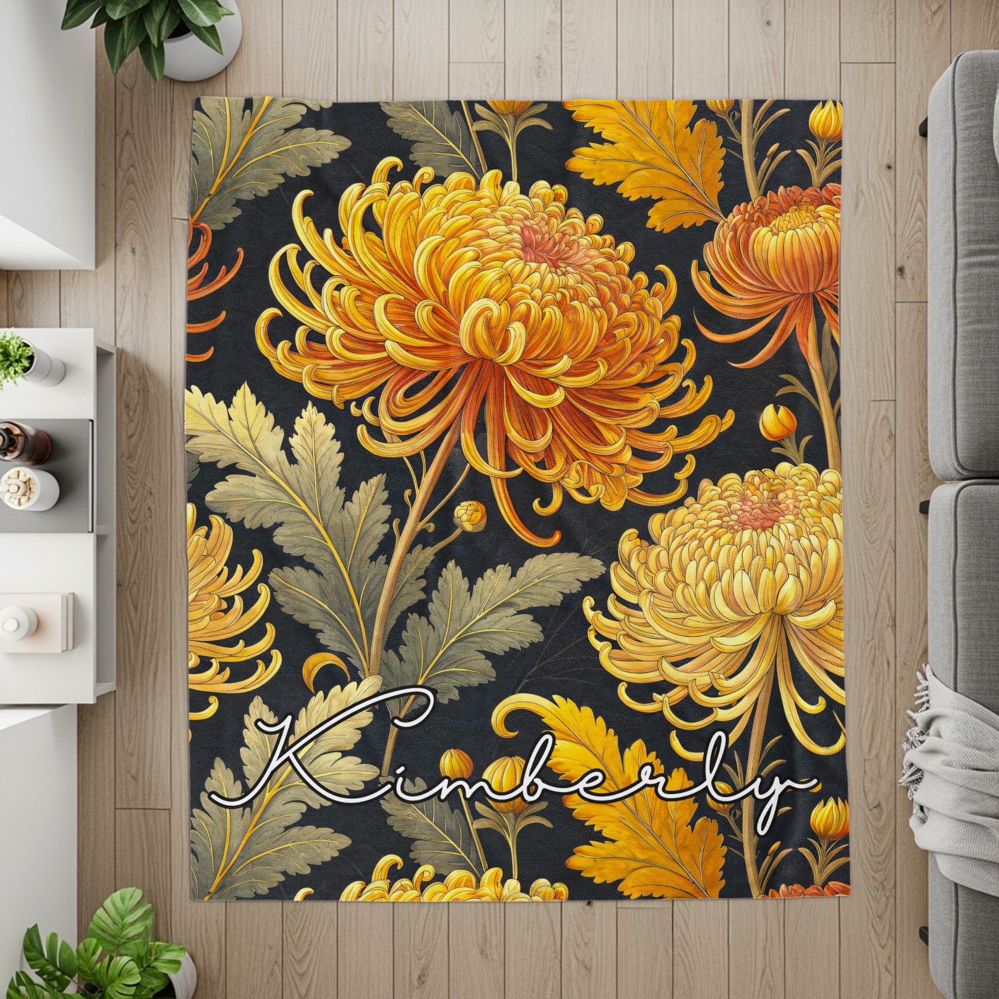 Floral Chrysanthemum Pattern Personalized Rug