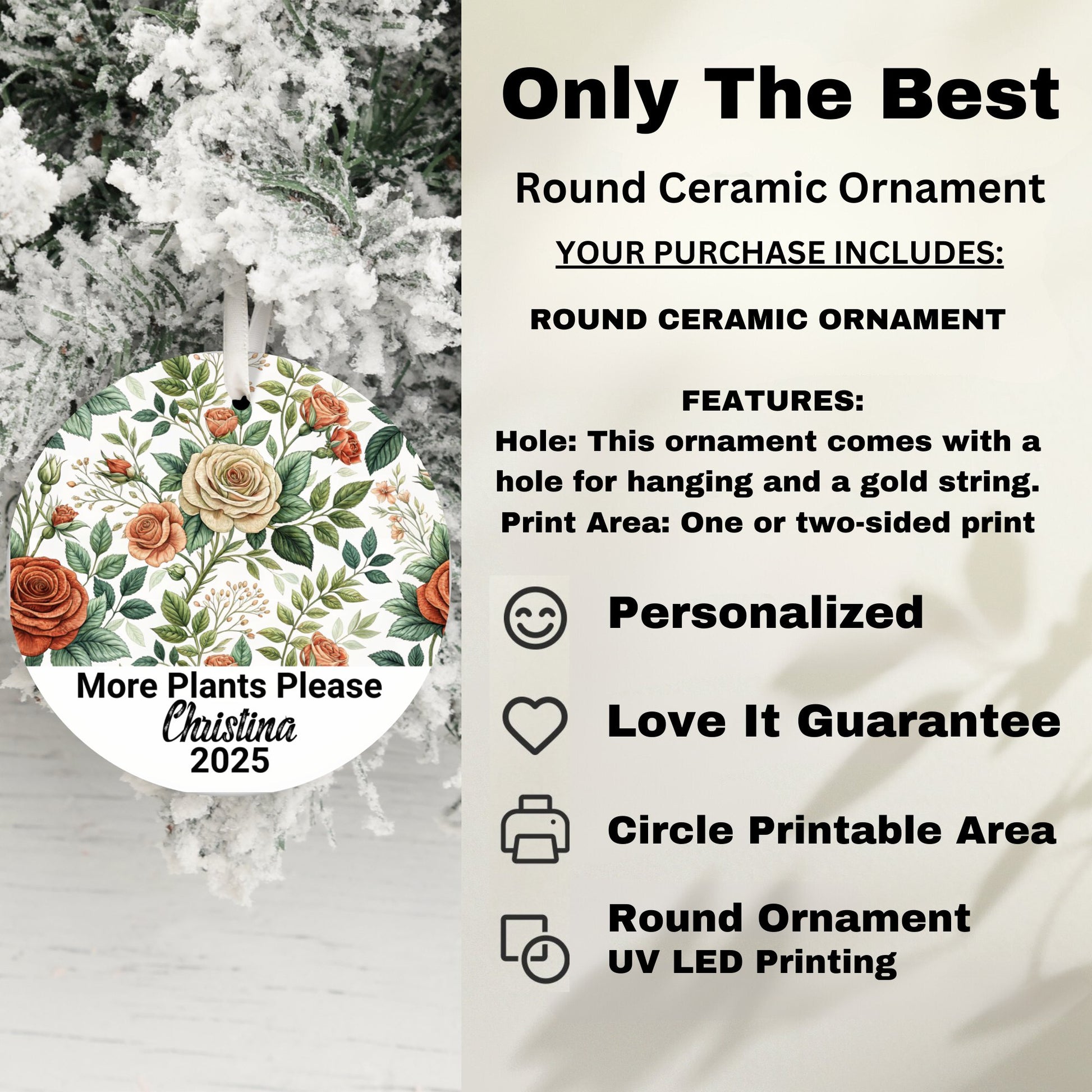 More Plants Please Personalized Round Ornament product type