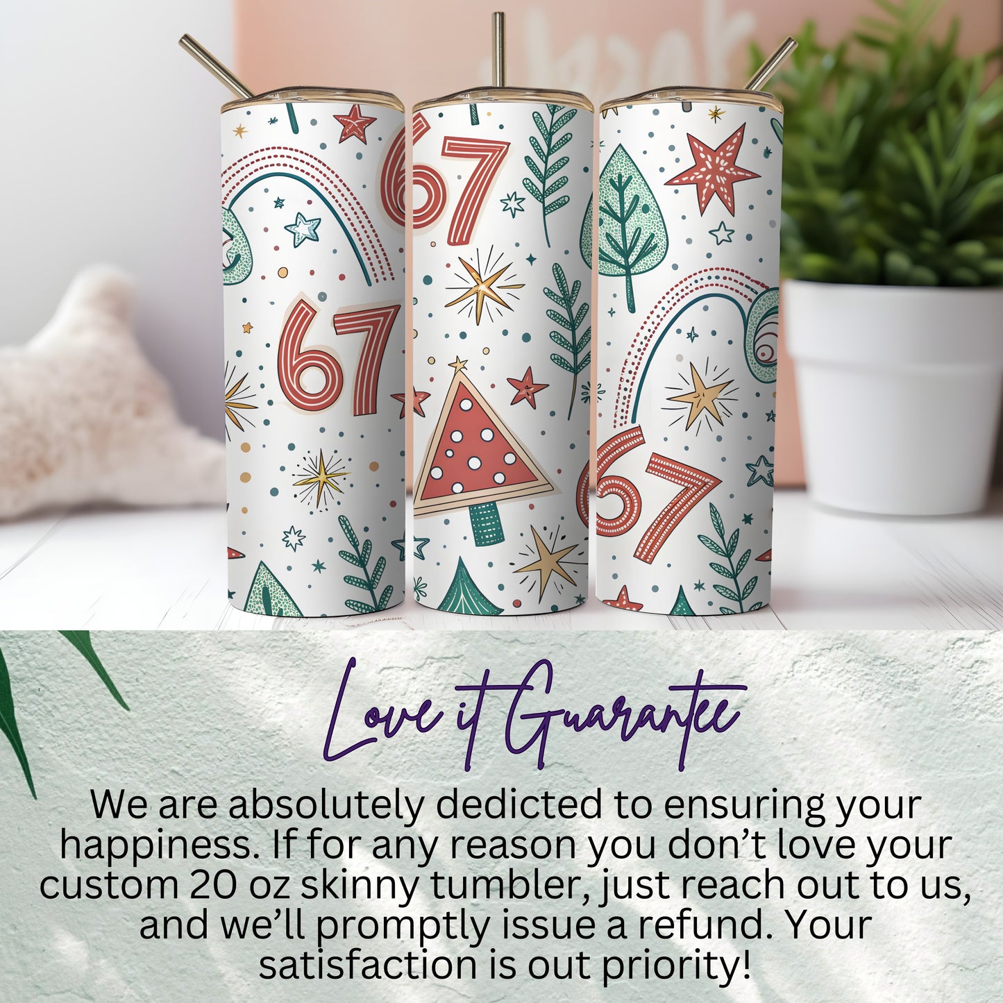 Festive Christmas Numbers Stars Trees Seamless Pattern Tumbler - Walk Greener
