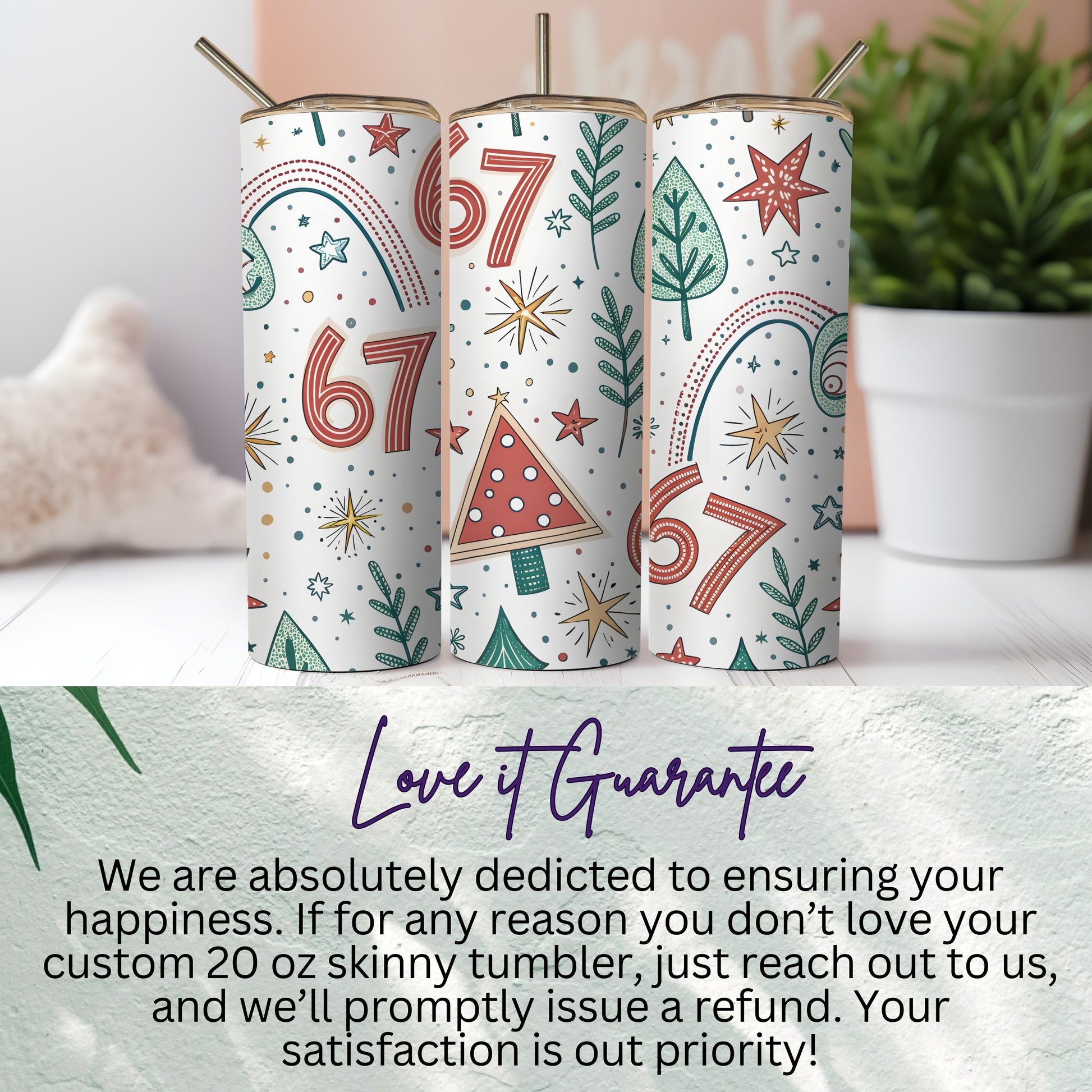 Festive Christmas Numbers Stars Trees Seamless Pattern Tumbler - Walk Greener