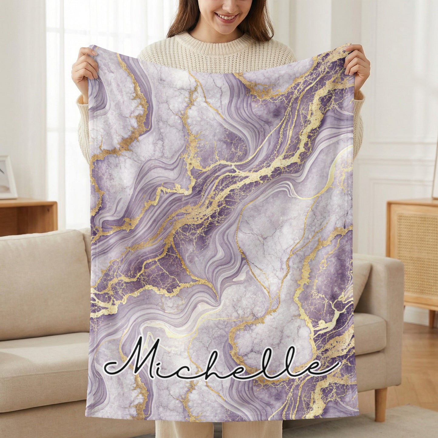 Custom Purple Marble Design Michelle Blanket