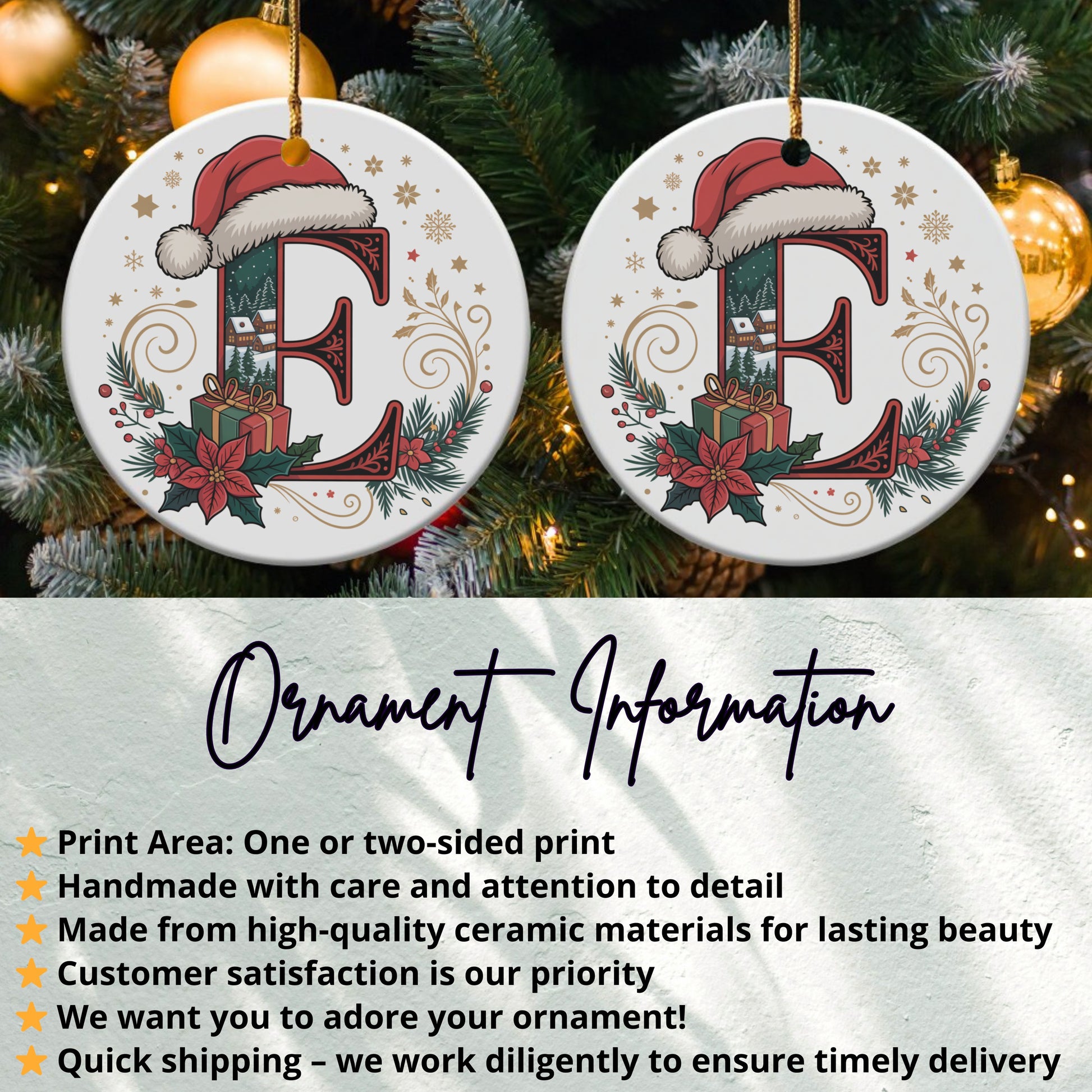 Personalized Christmas Initial Ornament Hanging Product