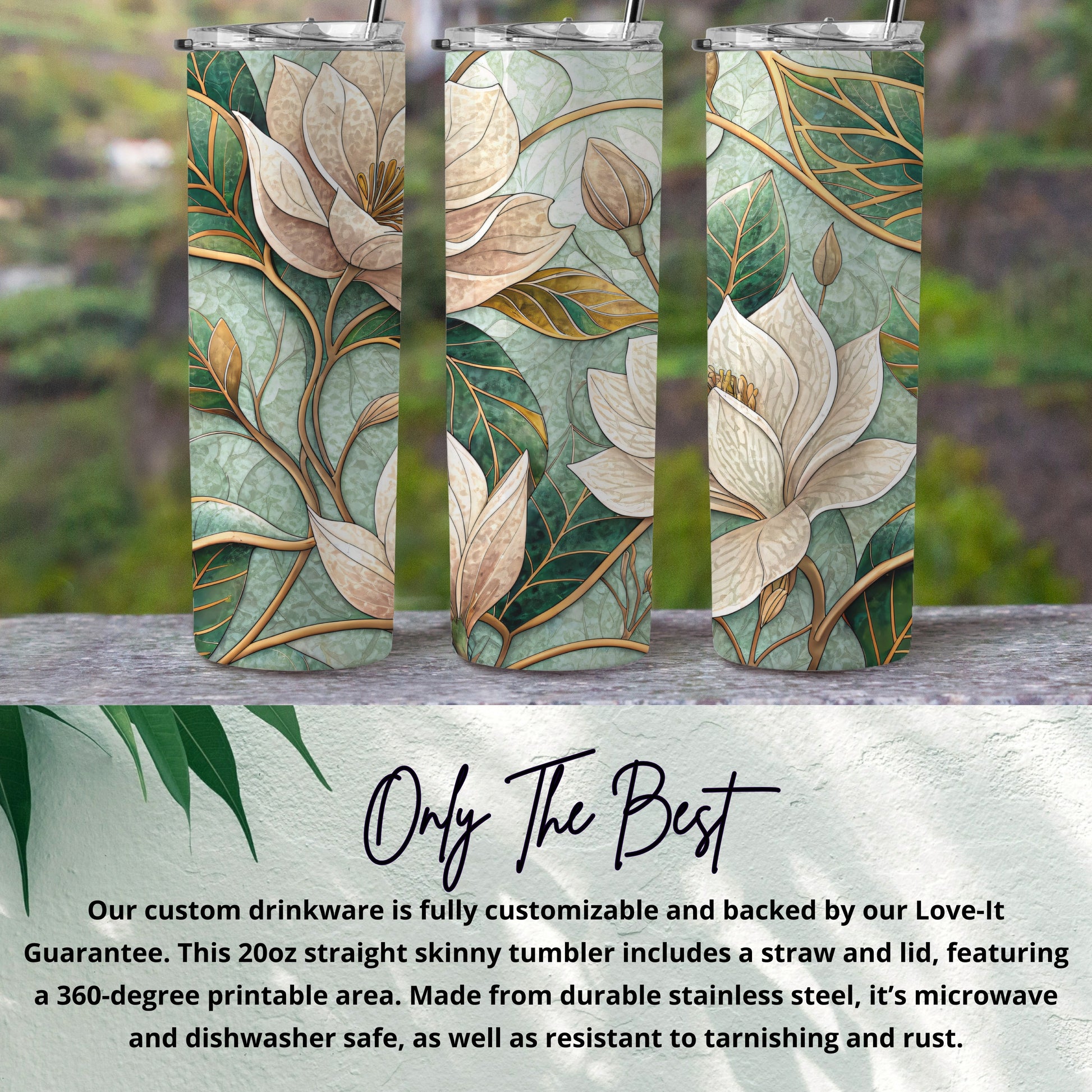 Floral Watercolor Design Art Nouveau Pattern 20 oz Skinny Tumbler - Walk Greener