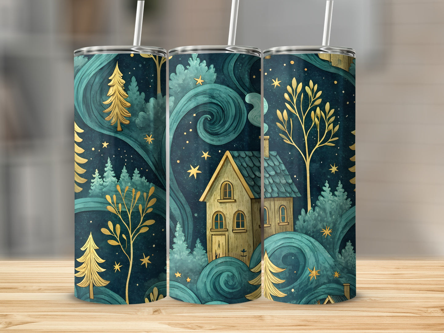 Whimsical Night Forest Artwork Travel Tumbler Product