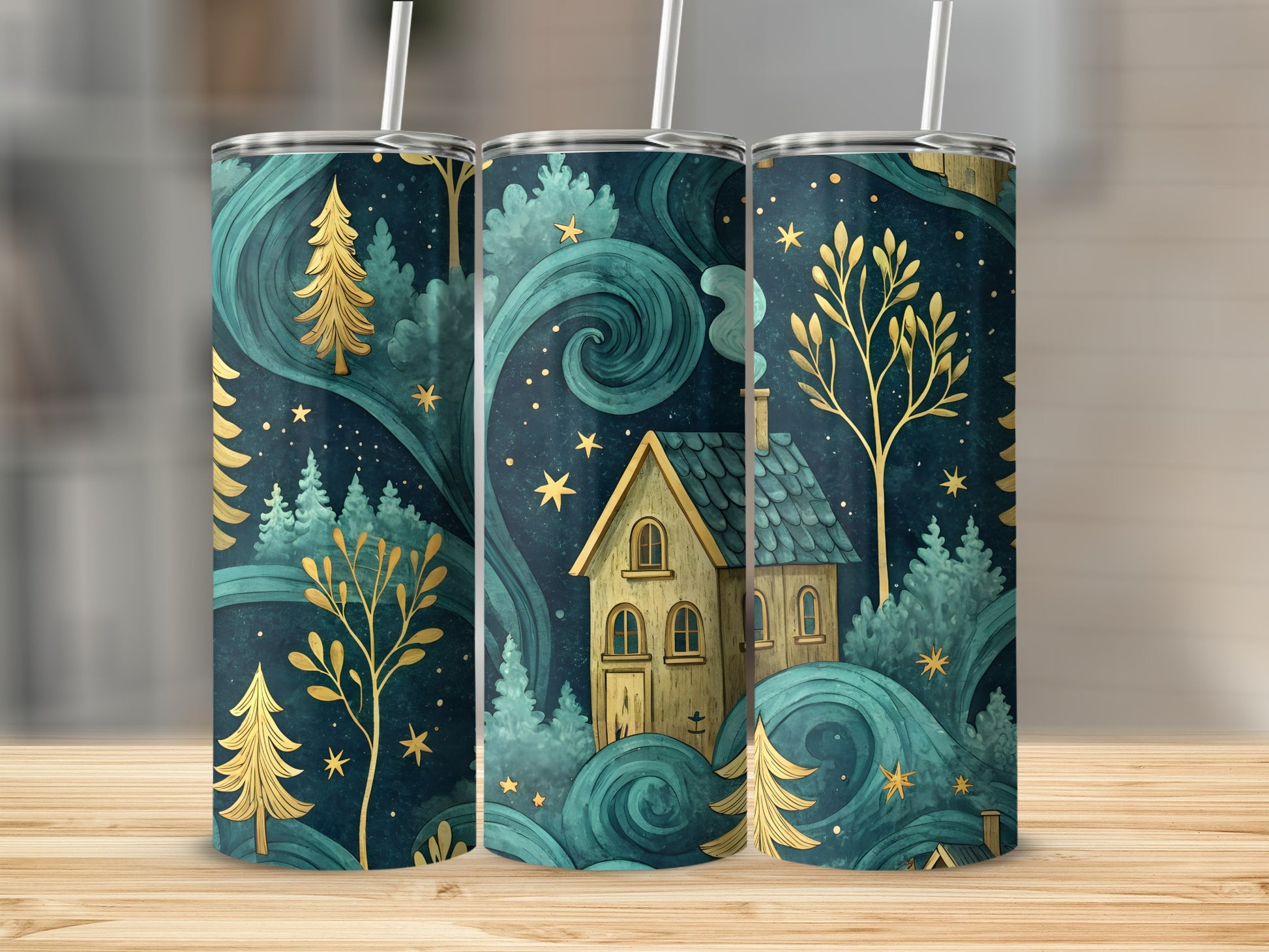Whimsical Night Forest Artwork Travel Tumbler Product