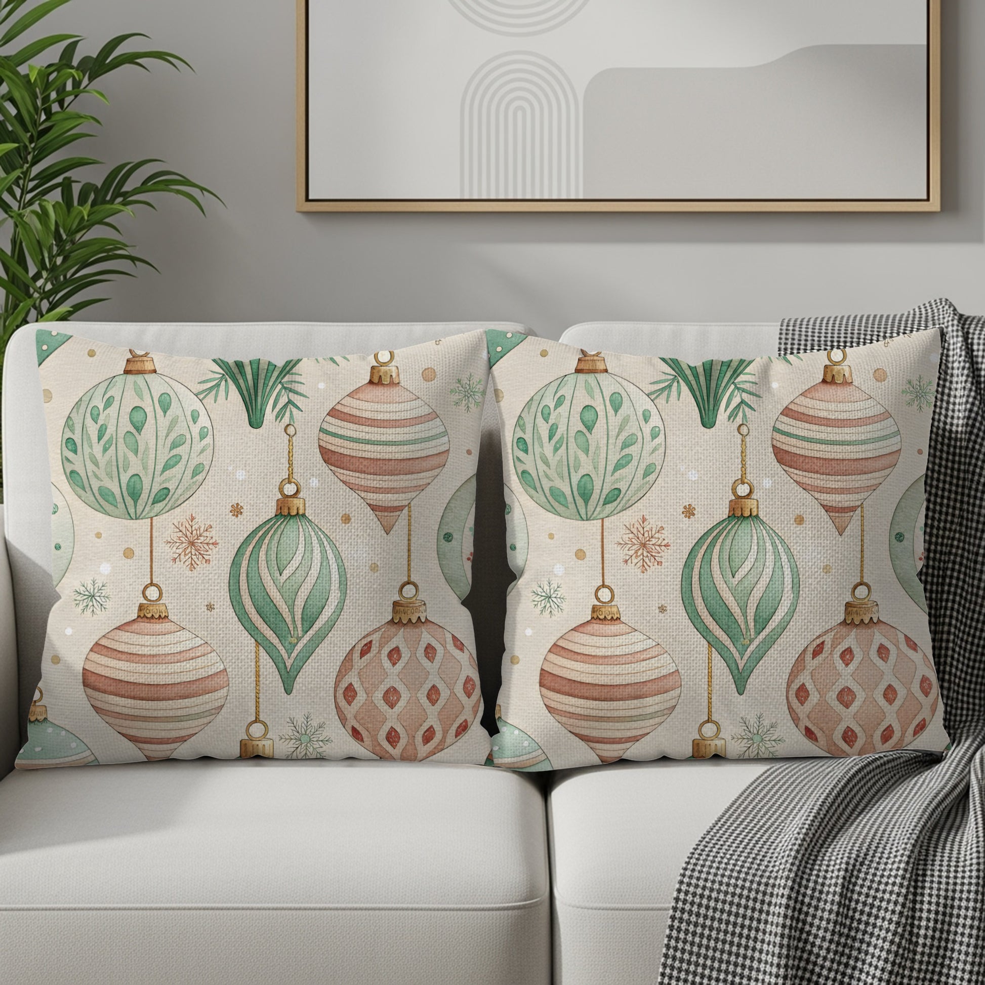 Elegant Festive Ornament Pattern Throw Pillow Set