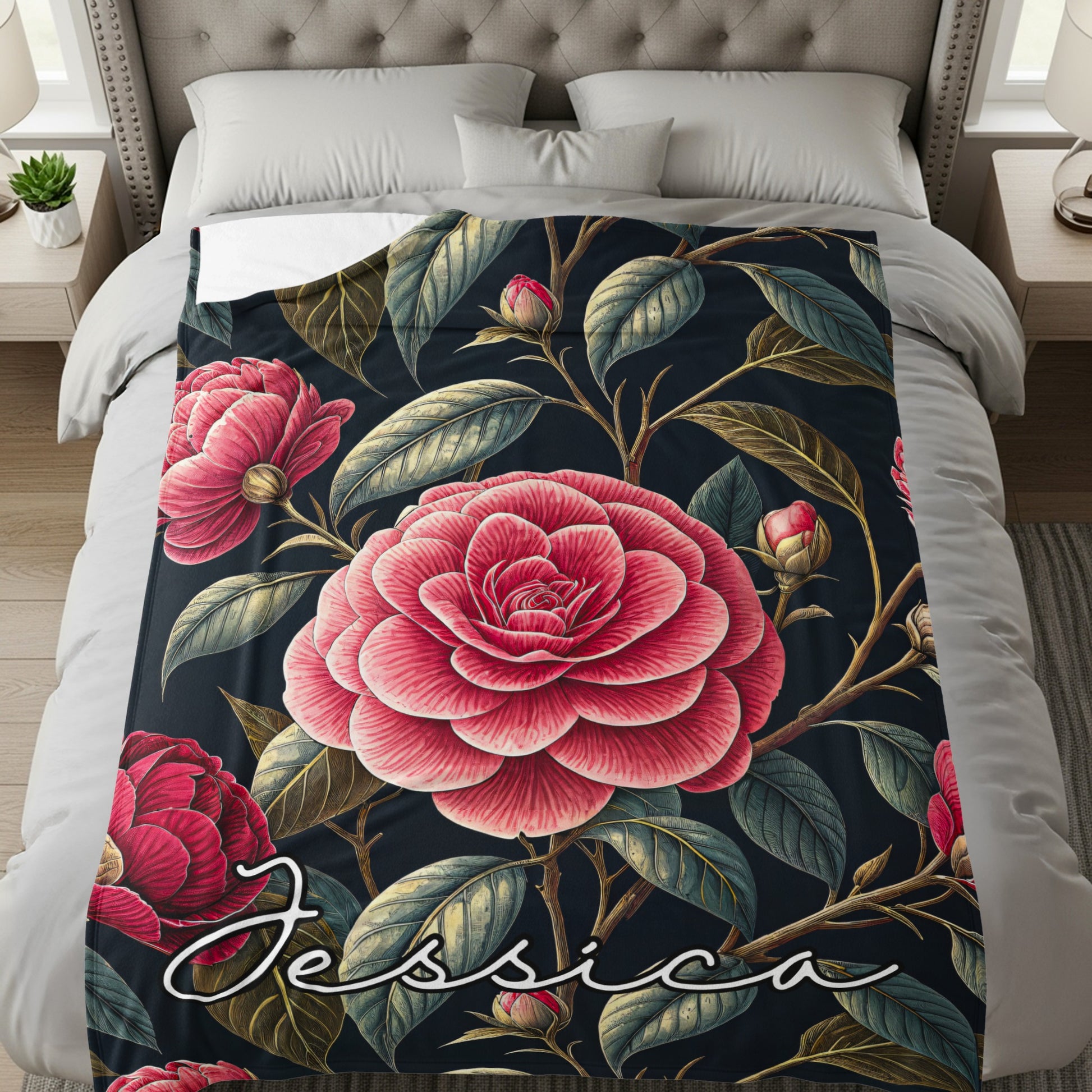Personalized Floral Jessica Bedding with Large Pink Flowers