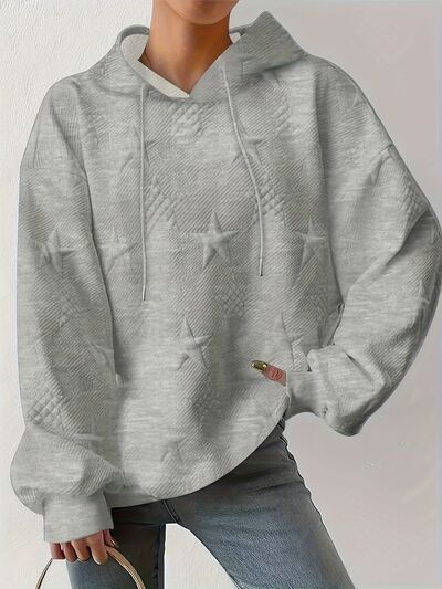 Plus Size Star Texture Long Sleeve Drawstring Hoodie – Effortless Comfort & Style