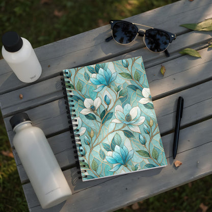 Floral Patterned Journal with Blue and White Bloom Design