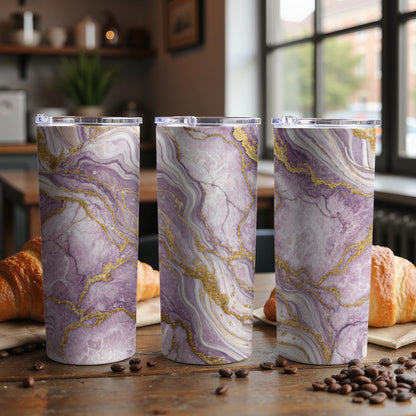Elegant Purple Marble Design Stainless Steel Tumbler