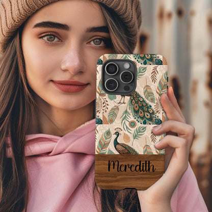 Personalized Peacock Design Phone Case with Name Meredith