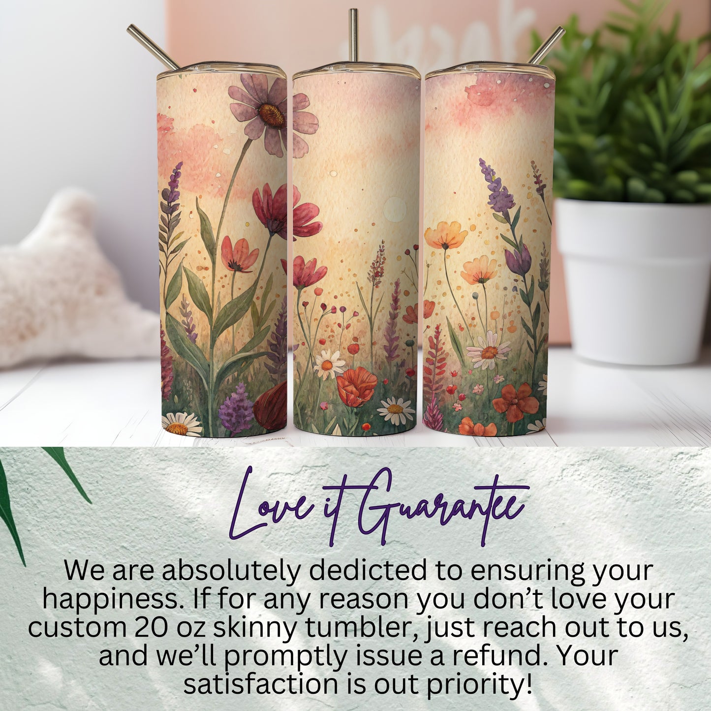 Watercolor Floral Design Colorful Flowers 20 oz Skinny Tumbler - Walk Greener