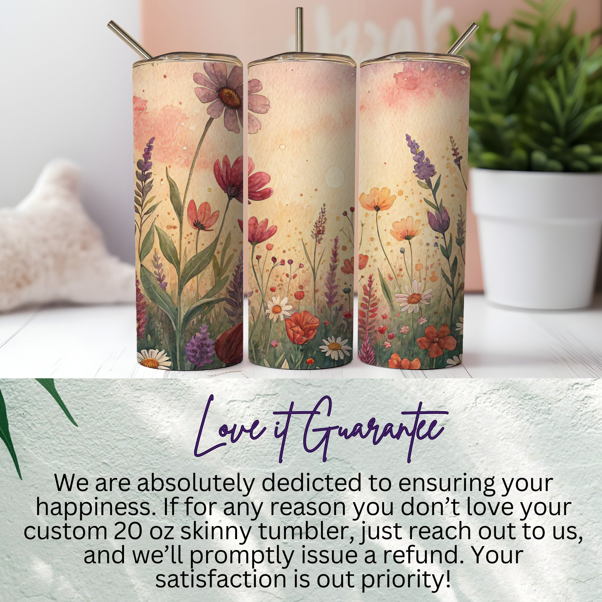 Watercolor Floral Design Colorful Flowers 20 oz Skinny Tumbler - Walk Greener