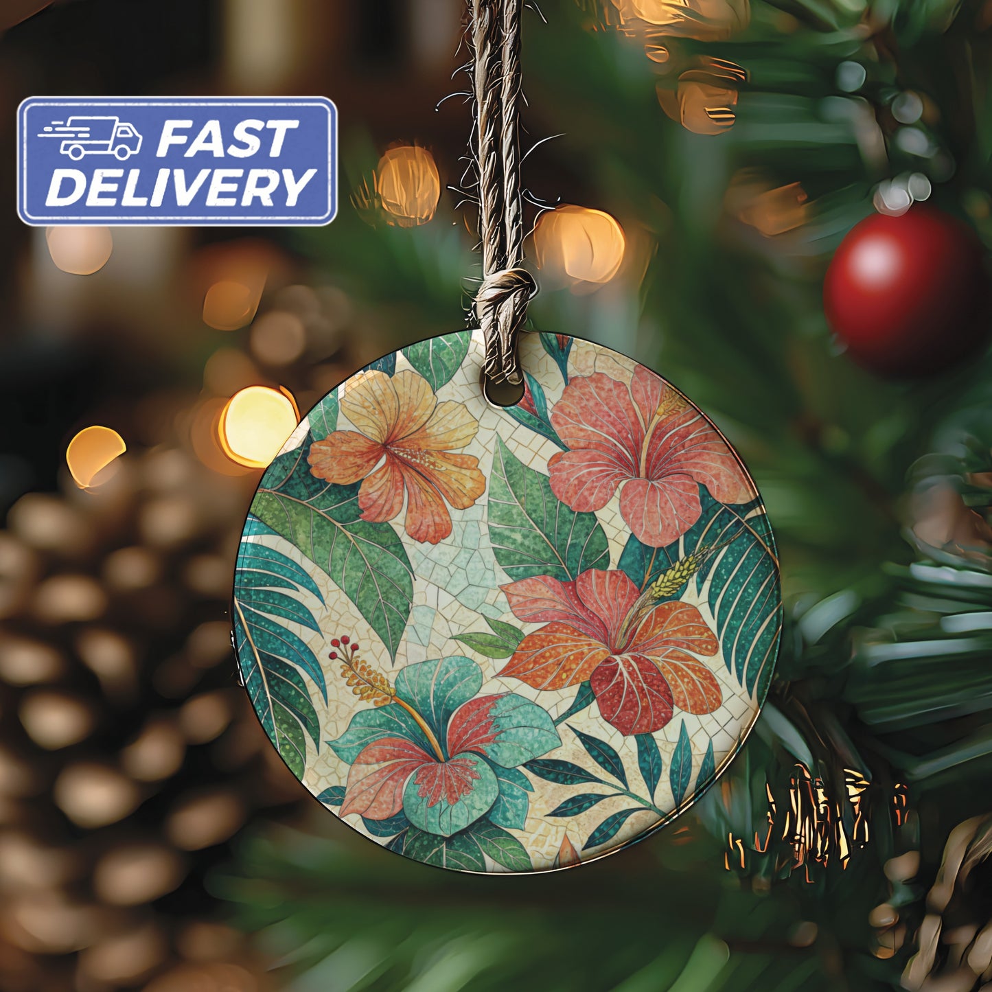 Colorful Hibiscus Design Floral Christmas Ornament