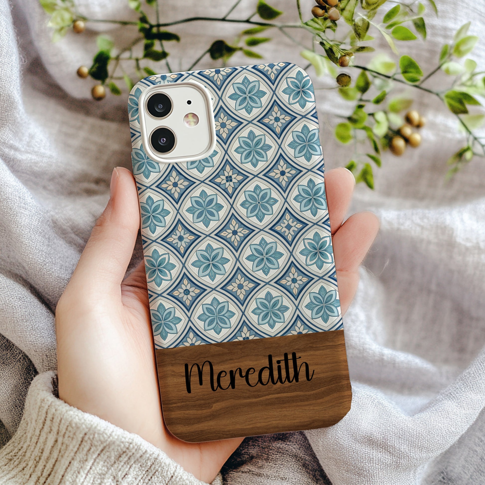 Custom Blue Floral Pattern Phone Case Meredith Design