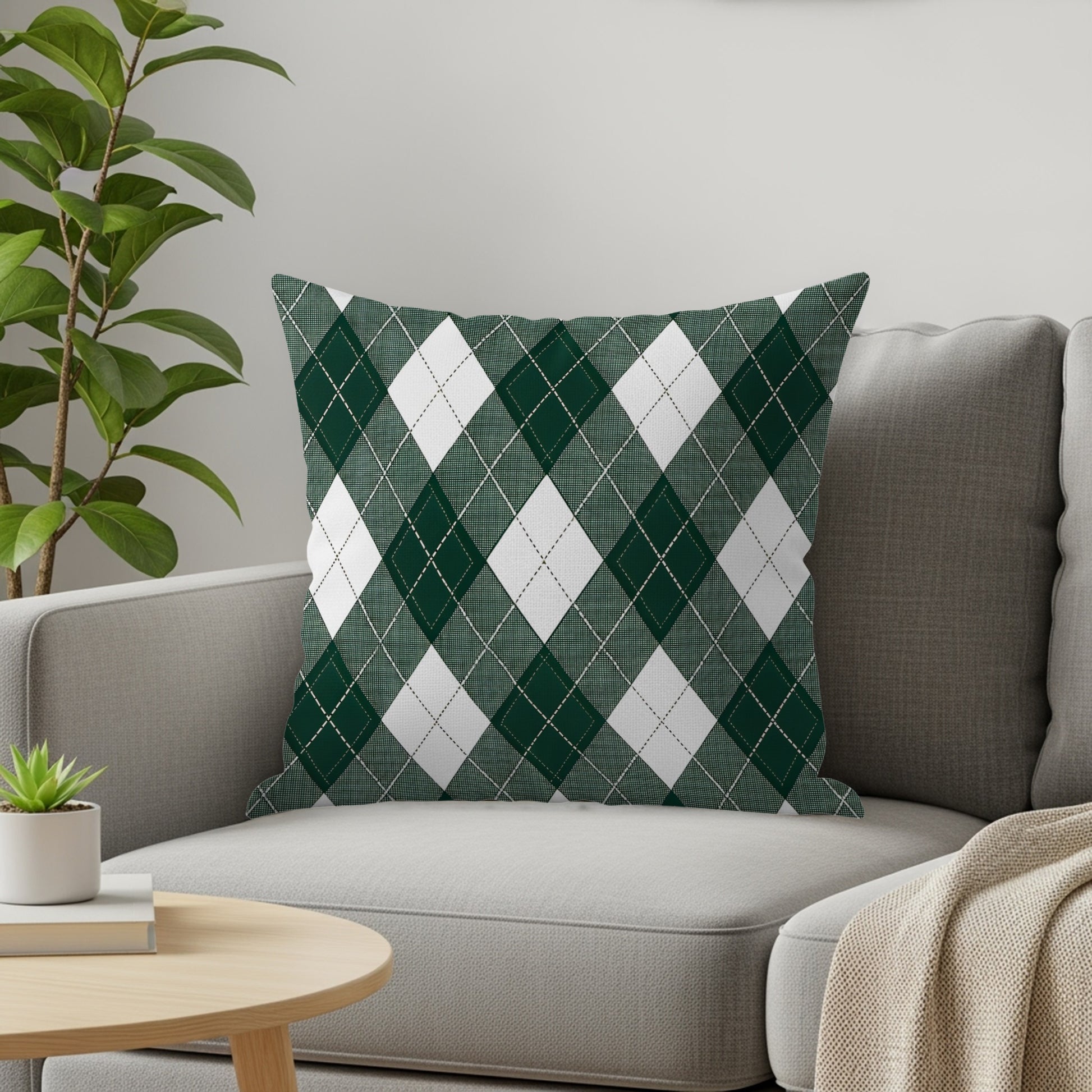 Green and White Argyle Pattern Throw Pillow Product